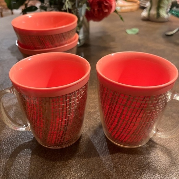 Set of Vintage MCM Raffia Ware 1950s in Coral Pink - Picture 13 of 13